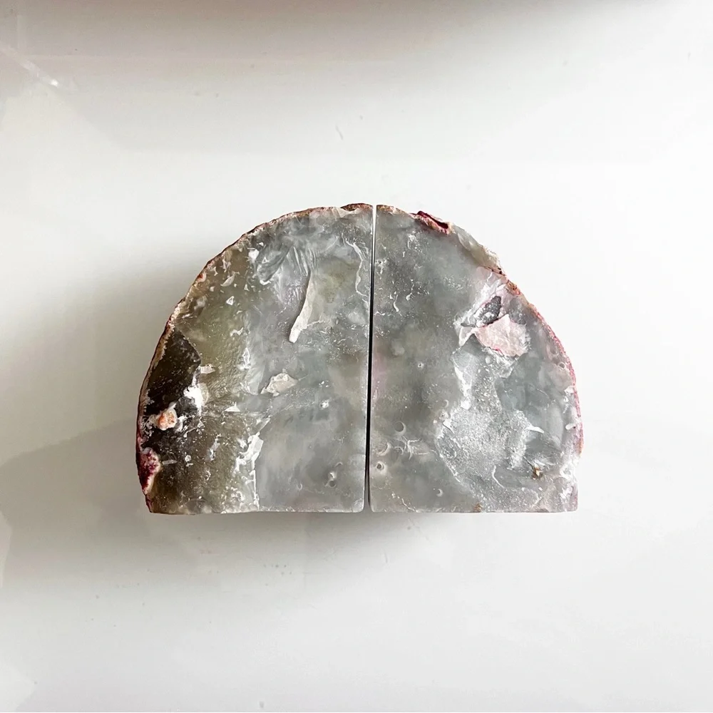 DECORATIVE VOLCANIC ROCK PINK AGATE BOOKENDS